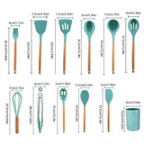 Utensilíos de Silicone - 12Pcs em Cabo de Madeira